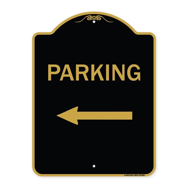 Signmission Designer Series Parking Left Arrow, Black & Gold Aluminum Sign, 18" x 24", BG-1824-23365 A-DES-BG-1824-23365 - main